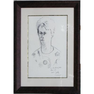Jules Cavailles "portrait Of A Woman" Indian Ink Drawing 47x35